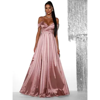 Dámské šaty Starorůžové saténové dlouhé společenské šaty DIJATA Velikost: ONESIZE