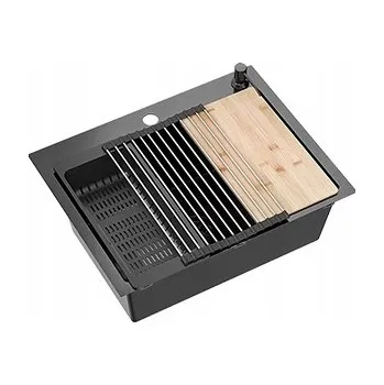 Granitový dřez Jednokomorový dřez Quadron Luke, ocel černý