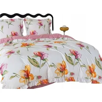 Povlečení POVLEČENÍ VOLÁNEK 200x220 3 DÍLNÁ LUXUSNÍ MIKROVLÁKNO KVĚTINY COTTON WORLD