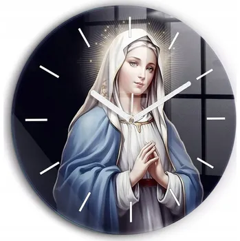Hodiny Klasické Kulatý Skleněné Nástěnné Hodiny Panna Maria fi 60