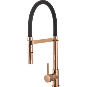 Vodovodní baterie Gamma Vento, dřezová baterie s elastickým ramenem a 2-funkčním výtokem, černá matná-růžové zlato, GMA-BVOK-RG