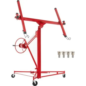 zvedák Zvedák sádrokartonu VEVOR, 16 stop (4,3 m), zvedák na sádrokarton, nosnost 150 liber (70 kg), ocelový materiál s teleskopickým ramenem a 3 uzamykatelnými kolečky, rozměry pro sádrokarton 48x192 palců