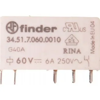 Relé SPDT relé, 60V DC, 6A/250VAC, Finder 34.51.7.060.0010