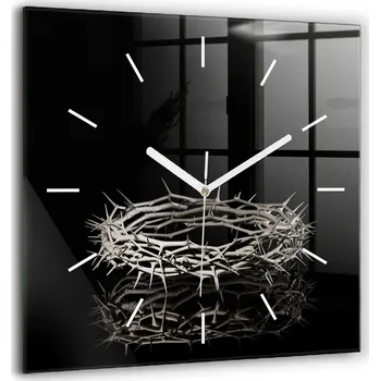 Hodiny Moderní skleněné nástěnné hodiny s potiskem Trnová koruna 60x60 cm