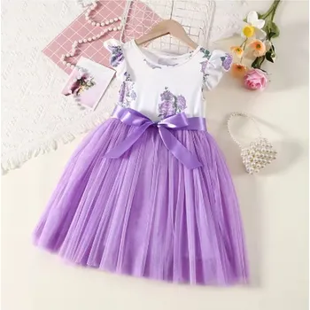 Dívčí šaty Dívčí elegantní šaty s nabíranou sukní - zelené, růžové, fialové Barva: Fialová, Velikost: 4-5 let