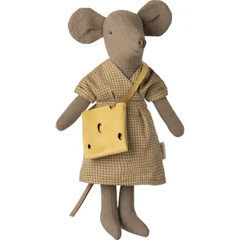 plyšák Maileg Hnědá myška máma v šatičkách Maileg, Mum Mouse - Light Brown