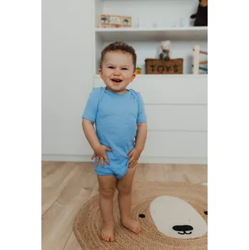 Kojenecký body Dětské body z merino vlny, bavlny a hedvábí Cosilana s krátkým rukávem modrý melír Velikost: 98/104