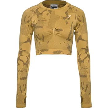 Pánské tričko GYMSHARK Dámský bezešvý fitness top s dlouhým rukávem Camo Savanna M ŽLUTÁ