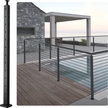 Zábradlí Sloupek kabelového zábradlí VEVOR, ocelový rohový sloupek zábradlí ve tvaru L o rozměrech 42" x 1" x 2", 12 předvrtaných otvorů, nerezový sloupek kabelového zábradlí SUS304 s horizontálním a zakřiveným držákem, balení po 1 ks, černý