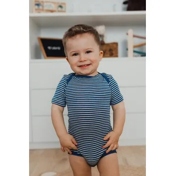 Kojenecký body Dětské body z merino vlny a hedvábí Cosilana s krátkým rukávem modrý pruh Velikost: 98/104