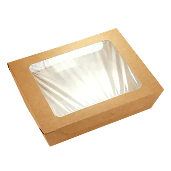 Jednorázové nádobí EcoPack Papírový box / miska EKO na salát 190x150x50 mm hnědý s okénkem ideal pack® bal/50 ks Balení: 25