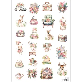 Dětské zboží MINIMEE Papírové samolepky v aršíku A5 Shabby Chic B100