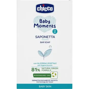 Mýdlo CHICCO Mýdlo na ruce tuhé s rostlinným glycerínem Baby Moments 81 % přírodních složek 100 g