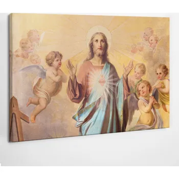 Obraz Obraz na plátně Dárek Do Kuchyně Obývacího Pokoje Srdce Ježíše Andělé 60x40 cm