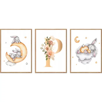 Obraz PLAKÁTY V RÁMU 3ks dětské králíčci králík obrázek PÍSMENO P P2668_A4