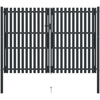 brána vidaXL Marketos Dvoukřídlé plotové brány s ocelovými dveřmi 300 x 200 cm antracitové