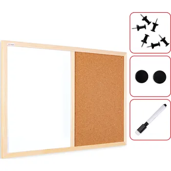 Allboards Korková a magnetická tabule 90x60 cm COMBI dřevěný rám + PŘÍSLUŠENSTVÍ ZDARMA, TMK96D