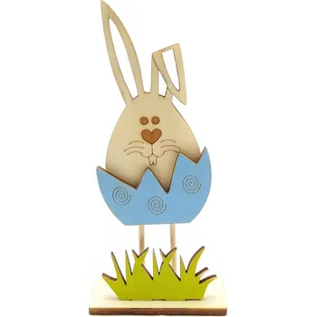 Velikonoční dekorace Pehucraft Dřevěný velikonoční zajíček na nožičkách modrý