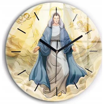 Hodiny Velké Skleněné Nástěnné Hodiny s Motivem Panny Marie Nanebevzetí