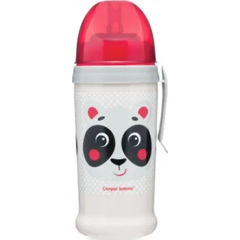 Canpol babies Láhev sportovní s nevylévací slámkou HELLO LITTLE 350 ml béžová