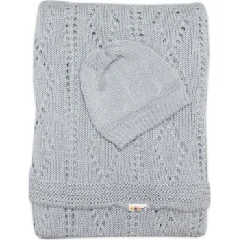 Dětská deka BABY NELLYS Háčkovaná sada dečka s čepičkou - šedá