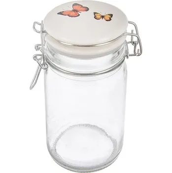 Dóza na potraviny Skleněná dóza s keramickým víčkem a klipovým uzávěrem JARO motýl 0,25 l