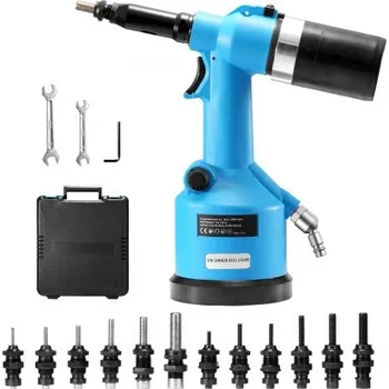 Nýtovací pistole Pneumatická nýtovací pistole VEVOR, pneumatická nýtovací pistole, tažná síla 20,2 kN, sada nářadí pro nýtovací pistoli, vysoce odolná pneumatická hydraulická nýtovací pistole pro mechanické nářadí, stavebnictví, domácí kutily - s 13 velikostmi…