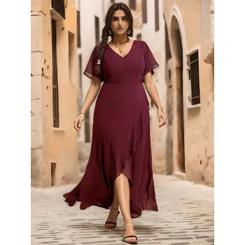 Dámské šaty Ever Pretty šaty midi délka 1749 bordo Velikost: 8XL / 56 / 24 / 28