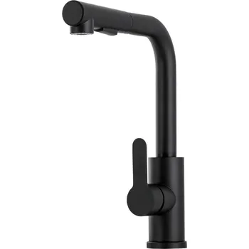 Vodovodní baterie Gamma Side 2, stojánková dřezová baterie s výsuvným výtokem h-300, černá matná, GMA-BSE2-BK