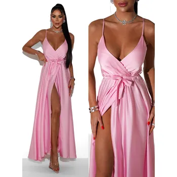 Dámské šaty Světle růžové saténové dlouhé společenské šaty PRIMROSE