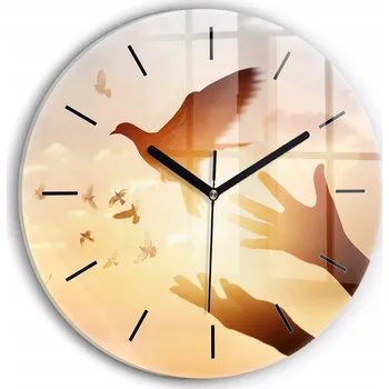 Hodiny Moderní Nástěnné Hodiny Náboženské Holubice Ruce a Nebe průměr 30 cm
