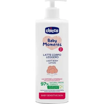 Tělová kosmetika CHICCO Mléko jemné tělové s dávkovačem Baby Moments Sensitive 97 % přírodních složek 500 ml