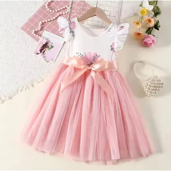 Dívčí šaty Dívčí elegantní šaty s nabíranou sukní - zelené, růžové, fialové Barva: Růžová, Velikost: 4-5 let