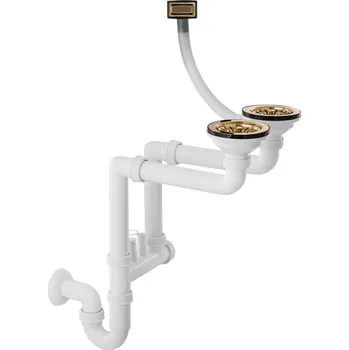 Sifon Gamma Gamma, 2-komorový manuální sifon s obdélníkovým přepadem, zlatá lesklá, GMA-1M22ZGD