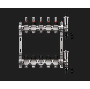 rozdělovač topení WIGELL Nerezový rozdělovač 17 okruhů, pro podlahového topení s hlavicemi a průtokoměry
