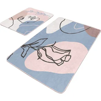 Koupelnová předložka Modro-růžové sametové koupelnové předložky v sadě 2 ks 60x100 cm Abstract Faces – Mila Home ID_1736182