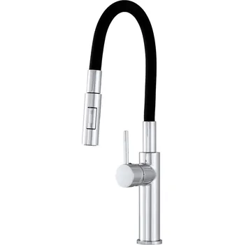 Vodovodní baterie Gamma Full New, vysoká kuchyňská baterie s elastickým ramenem a sprškou, černá-chromová, GMA-BFLN-CH