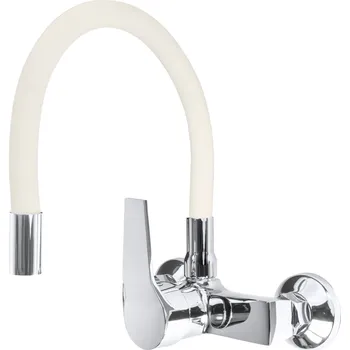 Vodovodní baterie Gamma Flex, nástěnná dřezová baterie s elastickým ramenem, béžová-chromová, GMA-BFXS-B