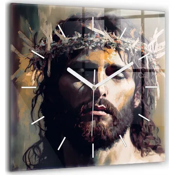 Hodiny Ozdobné nástěnné hodiny s krásnou grafikou Čitelný Ježíš trnová koruna