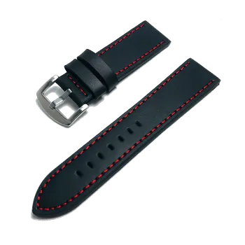 Řemínek na hodinky MůjMiBand.cz PU kožený řemínek pro chytré hodinky 18mm Barva: černá s červeným prošíváním