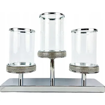 Svícen Skleněný svícen lucerna sada 3 svícnů stříbrný 28x36