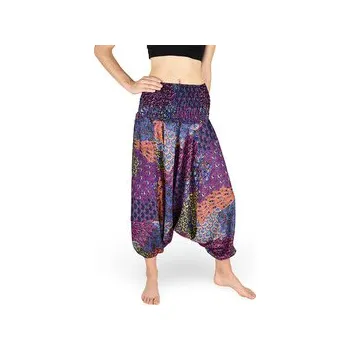 Dámské kalhoty Harémové kalhoty aladin NATSU, multicolor patchwork, růžová, bez šňůrky, tmavý pas