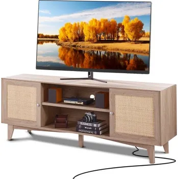 Televizní stolek VEVOR Rattan-TV-Ständer 191cm Fernseher Boho-TV-Schrank Fernsehschrank Eiche