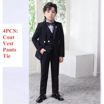 Chlapecké kalhoty Stylový chlapecký oblek - sako, kalhoty, motýlek, vesta (ve velikosti od 80 do 160) Barva: černá 2, Velikost: 120 (5-6 let)