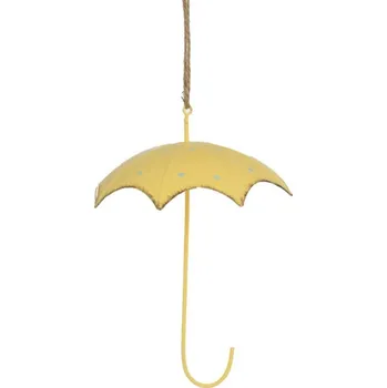 Deštník Ozdoba závěsná deštník 14cm kov žlutá