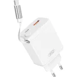 30W nabíječka / napájecí adaptér XO CE31 - svinovací kabel USB-C 60cm + USB-A + USB-C - bílá
