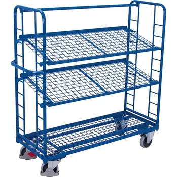 Plošinový vozík Etážový vozík VARIOfit se šikmými policemi, 3 drátěné police, 1650 x 650 mm, nosnost 400 kg