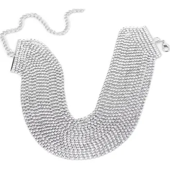 Náhrdelník B-TOP Vícevrstvý řetízkový choker náhrdelník s krystaly - postříbřený