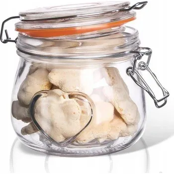 Dóza na potraviny Zavařovací Sklenice SKLENĚNÁ NÁDOBA kuchyňská patentní s klipem na potraviny 500 ml