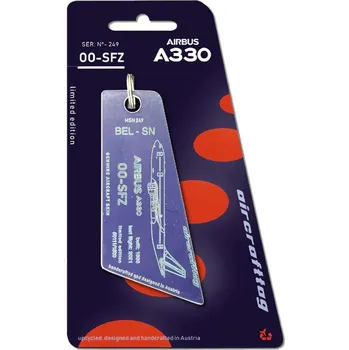 Přívěsek Aircrafttag - přívěsek ze skutečného letadla Airbus A330, Brussels Airlines, OO-SFZ, modrá